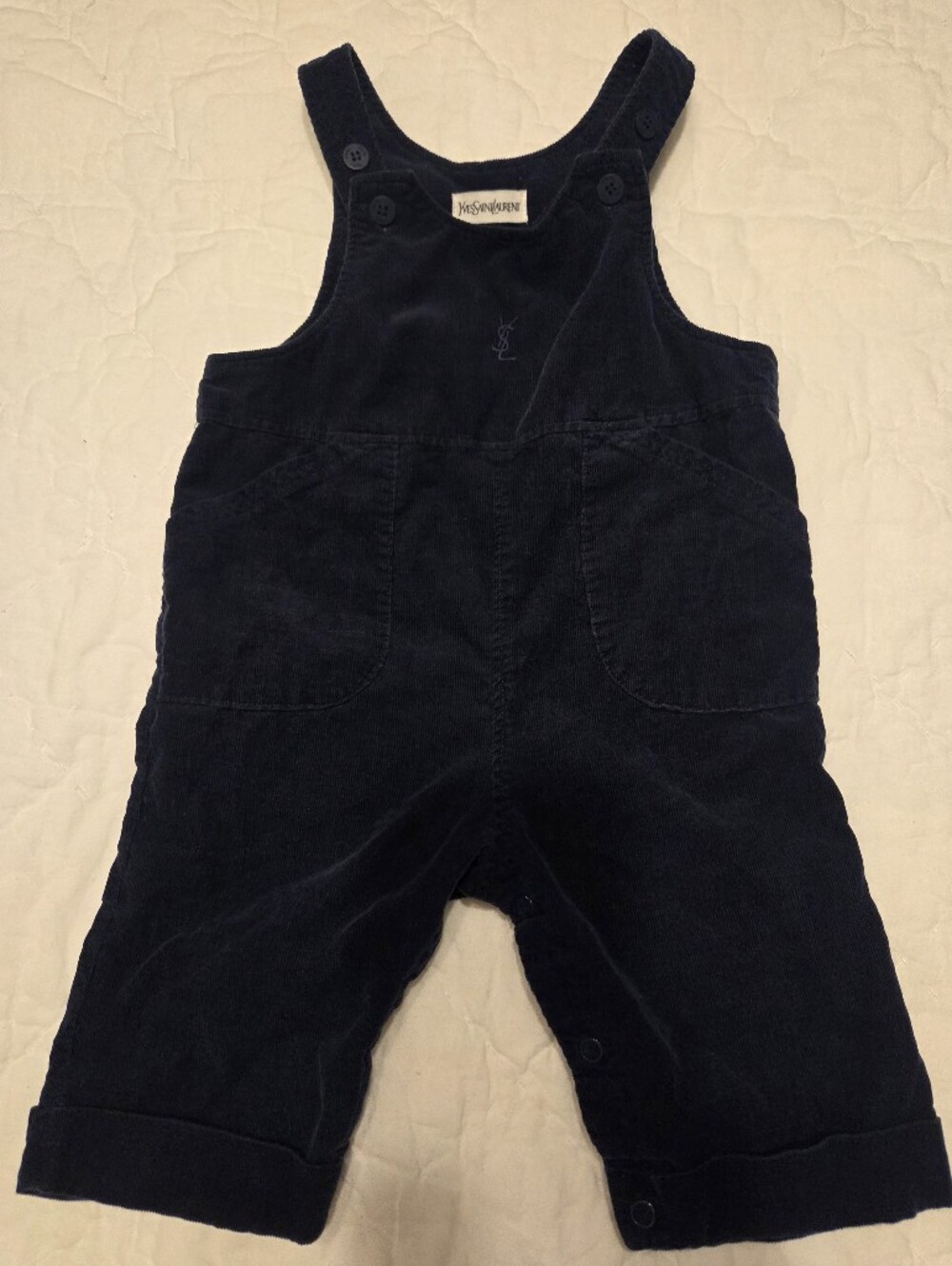 RARE Vintage Yves Saint Laurent Baby Navy Corduroy Overalls | 12-18M (80 cm)